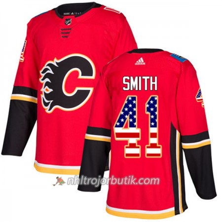 Män Ishockey Calgary Flames Tröja Mike Smith 41 Adidas 2017-2018 Röd USA Flag Fashion Authentic